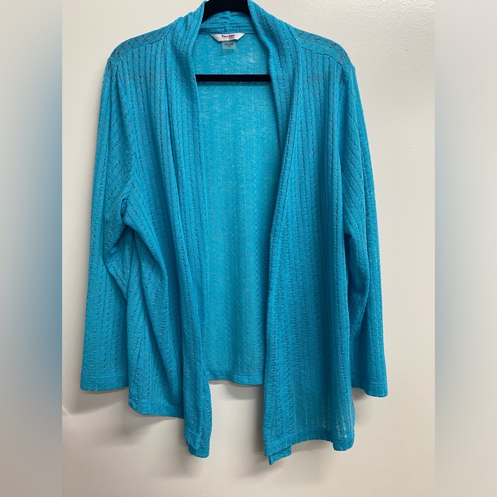 ✨ 4 for $30 ✨ TanJay Teal Lightweight Eyelet Open Cardigan Size 2X